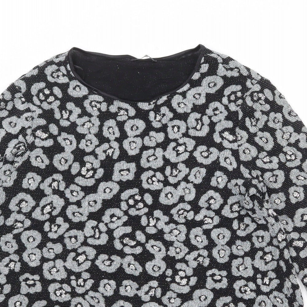 Roman Womens Black Animal Print Polyamide Basic Blouse Size 12 Boat Neck - Asymmetric
