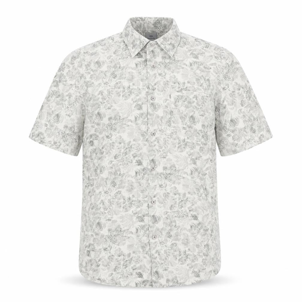 Atlantic Bay Mens Beige Geometric Polyester Button-Up Size S Collared Button