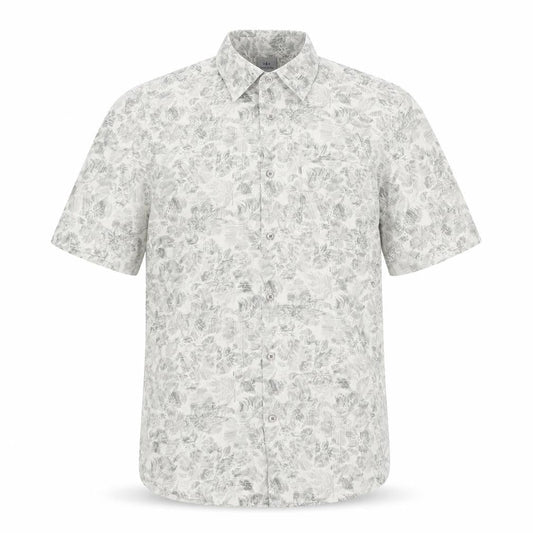 Atlantic Bay Mens Beige Geometric Polyester Button-Up Size S Collared Button