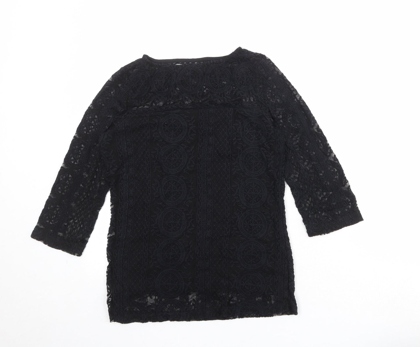 NEXT Womens Black Cotton Basic Blouse Size 8 Boat Neck