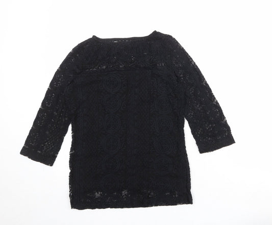 NEXT Womens Black Cotton Basic Blouse Size 8 Boat Neck