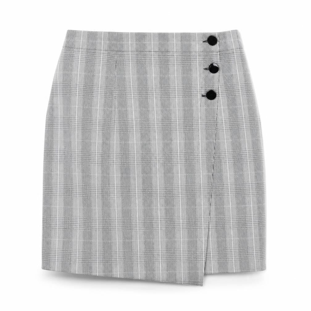 Marks & Spencer Womens Black Plaid Polyester A-Line Skirt Size 36 in Button