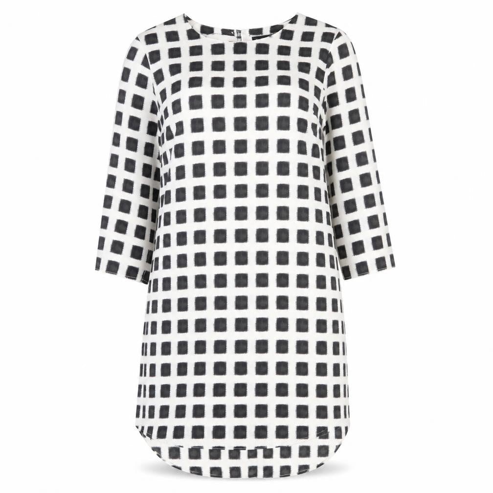 Topshop Womens Ivory Check Polyester Shift Size 10 Boat Neck Button