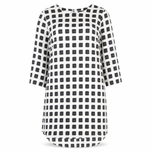 Topshop Womens Ivory Check Polyester Shift Size 10 Boat Neck Button