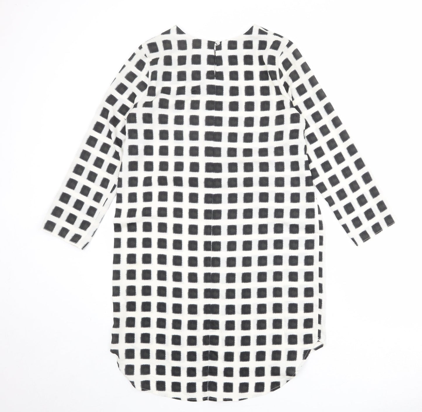 Topshop Womens Ivory Check Polyester Shift Size 10 Boat Neck Button