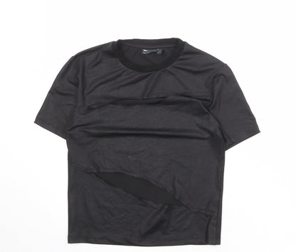 Additional front view of ASOS women’s black polyester basic t-shirt, size S, round neck