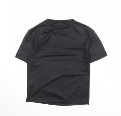 Back view of ASOS women’s black polyester basic t-shirt, size S, round neck