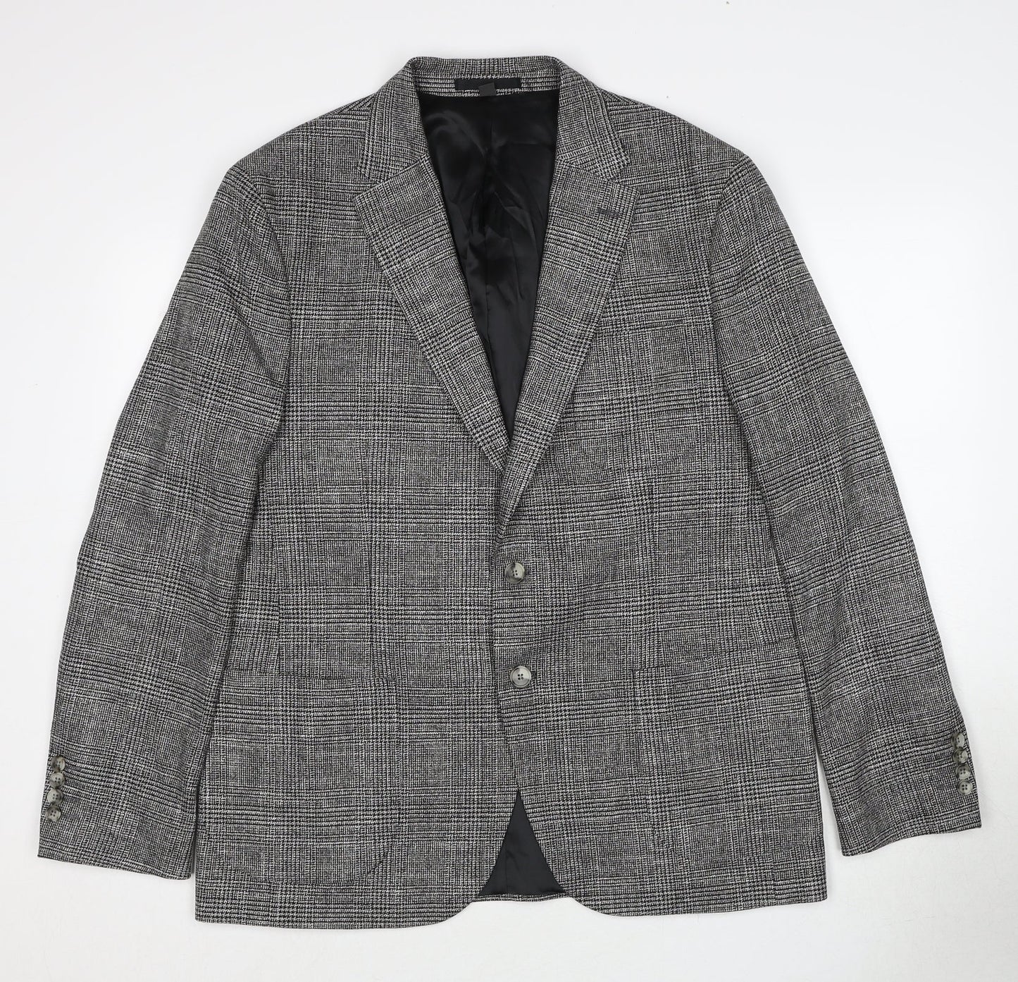 Marks and Spencer Mens Grey Plaid Viscose Jacket Suit Jacket Size 42 Regular