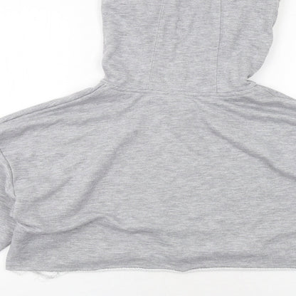 Brand and care label for IVY PARK women’s grey polyester pullover hoodie, size S, pullover