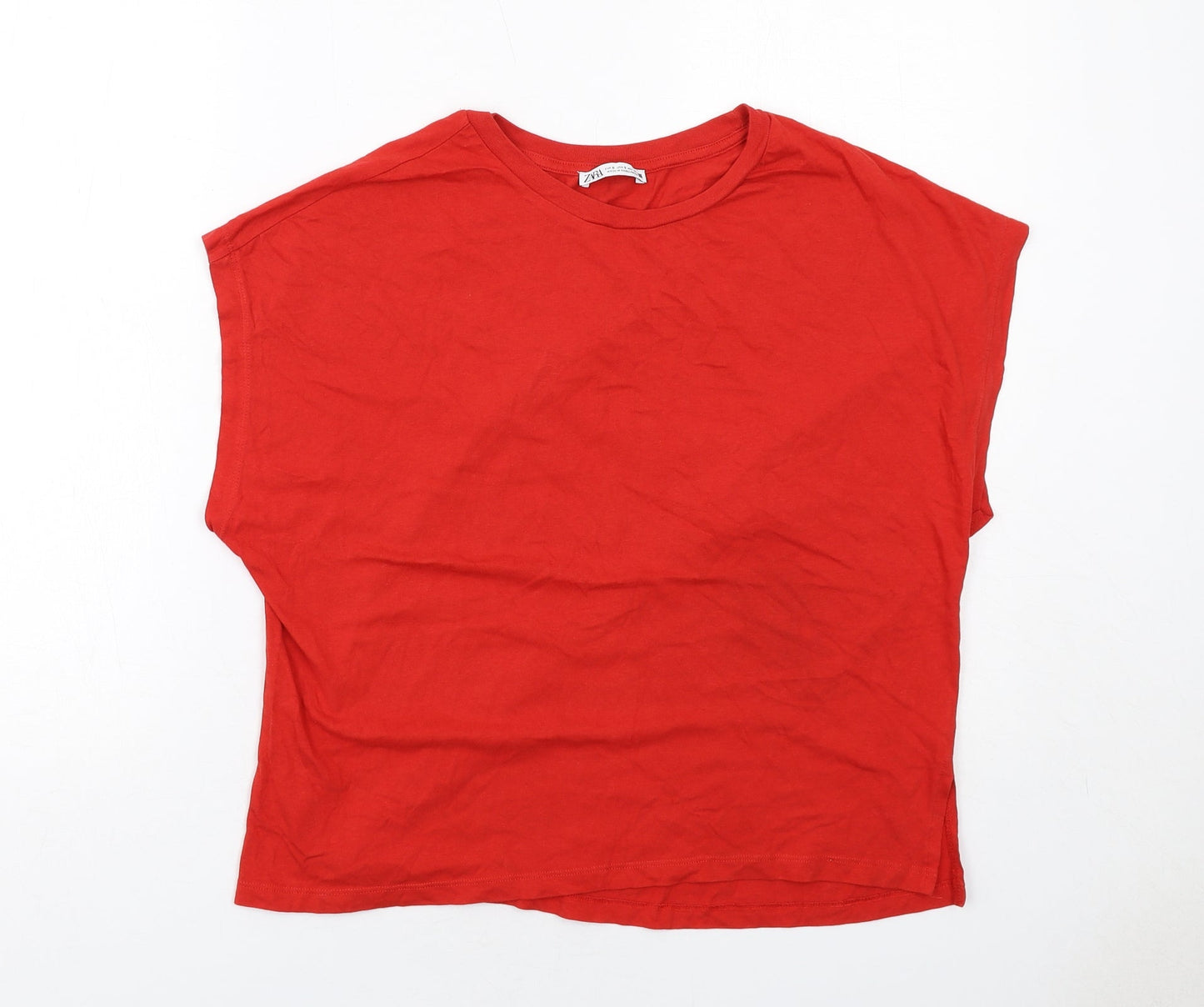 Zara Womens Red Cotton Basic T-Shirt Size S Round Neck