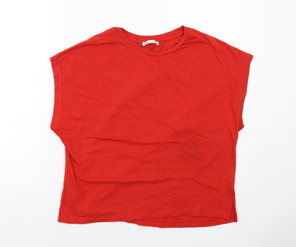 Zara Womens Red Cotton Basic T-Shirt Size S Round Neck