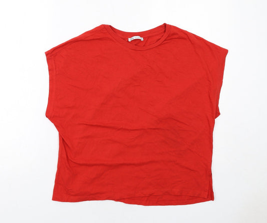 Zara Womens Red Cotton Basic T-Shirt Size S Round Neck