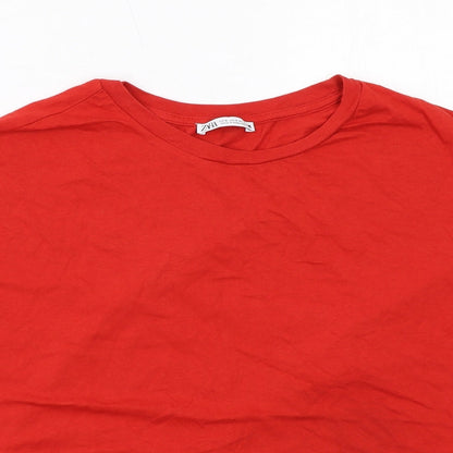 Zara Womens Red Cotton Basic T-Shirt Size S Round Neck