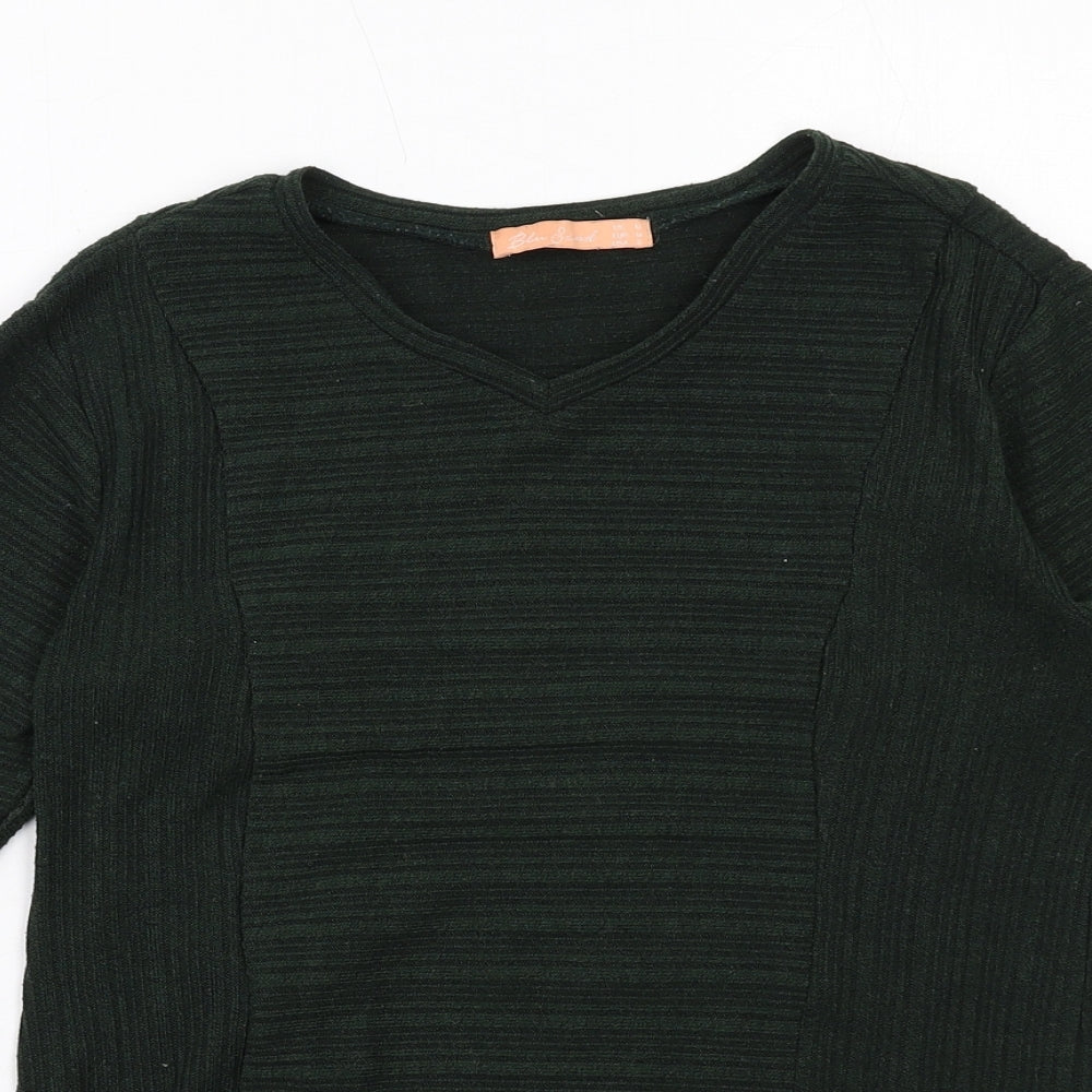 Blu Sand Womens Green V-Neck Cotton Pullover Jumper Size M