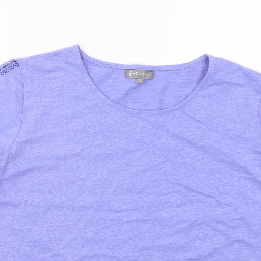 First Avenue Womens Purple Cotton Basic T-Shirt Size L Round Neck - Crochet Detail