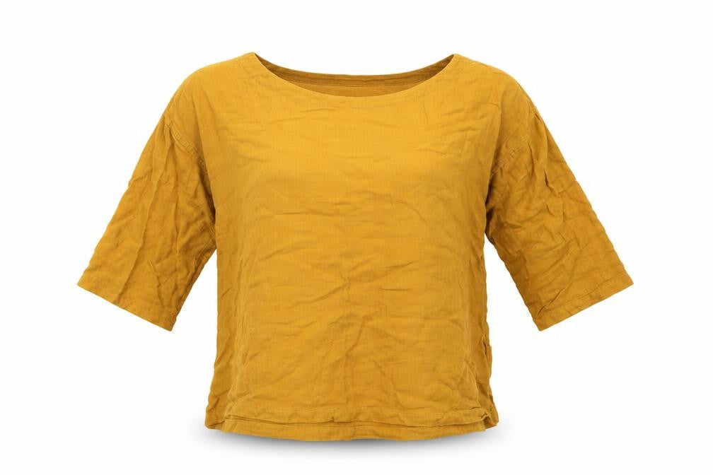 Coincasa Womens Yellow Cotton Basic T-Shirt Size S Boat Neck