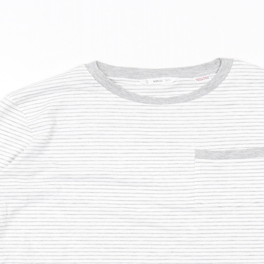 Mango Womens White Striped Cotton Basic T-Shirt Size S Boat Neck