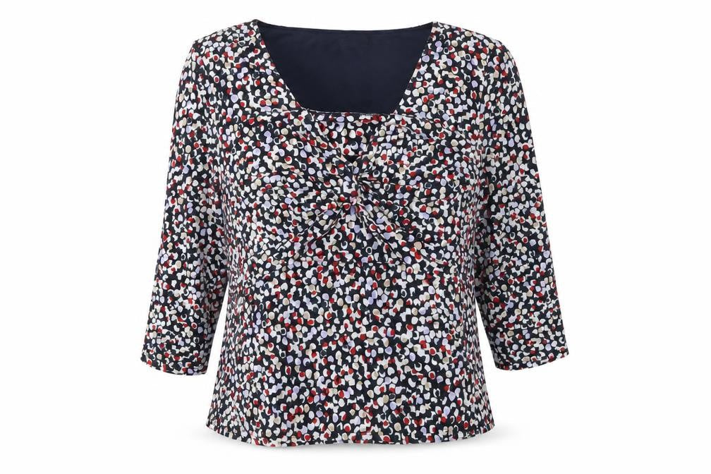 John Lewis Womens Blue Geometric Viscose Basic Blouse Size 12 Square Neck - Twist Detail