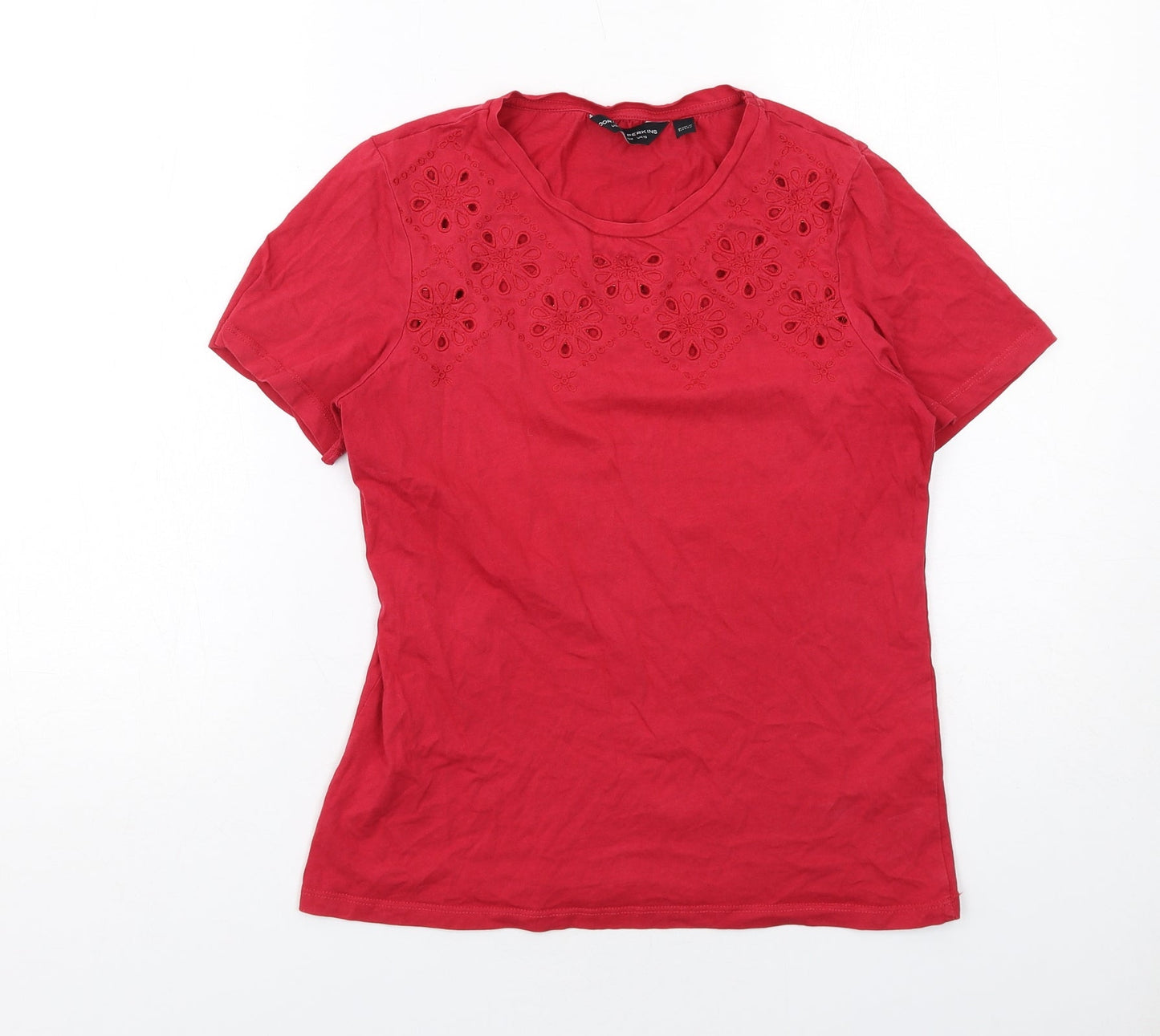 Dorothy Perkins Womens Red Cotton Basic T-Shirt Size 10 Round Neck - Broderie Anglaise