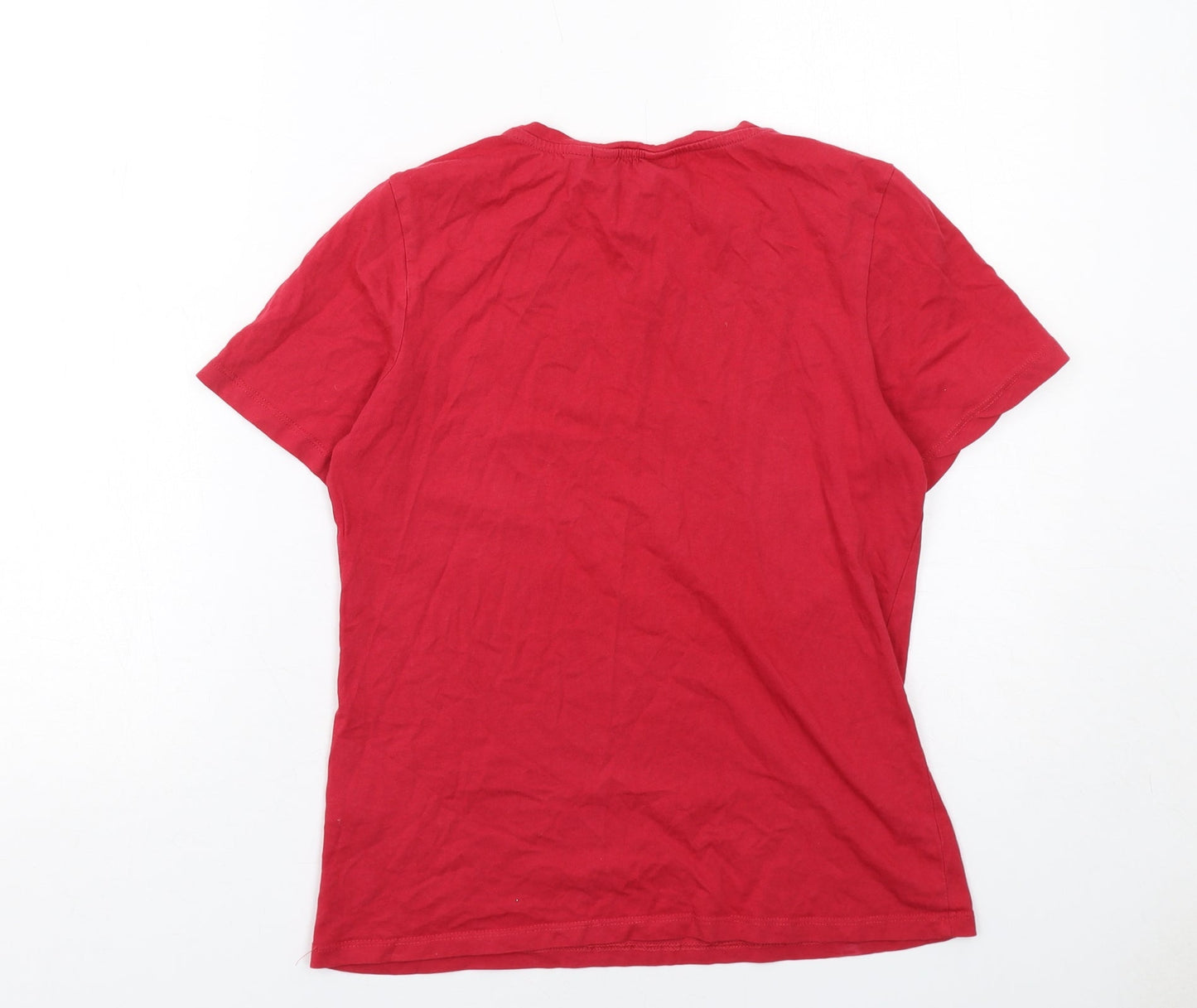 Dorothy Perkins Womens Red Cotton Basic T-Shirt Size 10 Round Neck - Broderie Anglaise