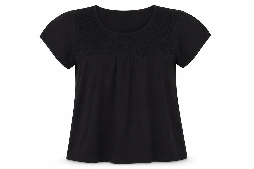 Rogers Womens Black Cotton Basic Blouse Size 10 Round Neck
