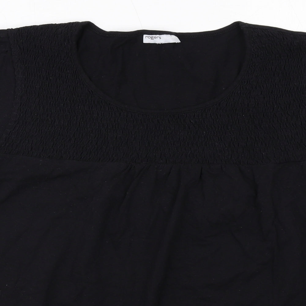 Rogers Womens Black Cotton Basic Blouse Size 10 Round Neck