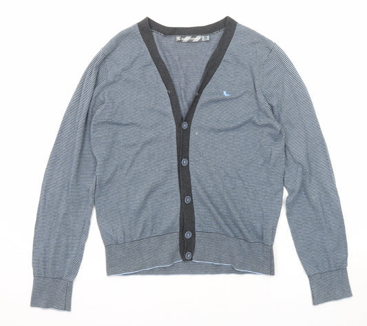 Modern Amusement Womens Blue V-Neck Striped Cotton Cardigan Jumper Size M