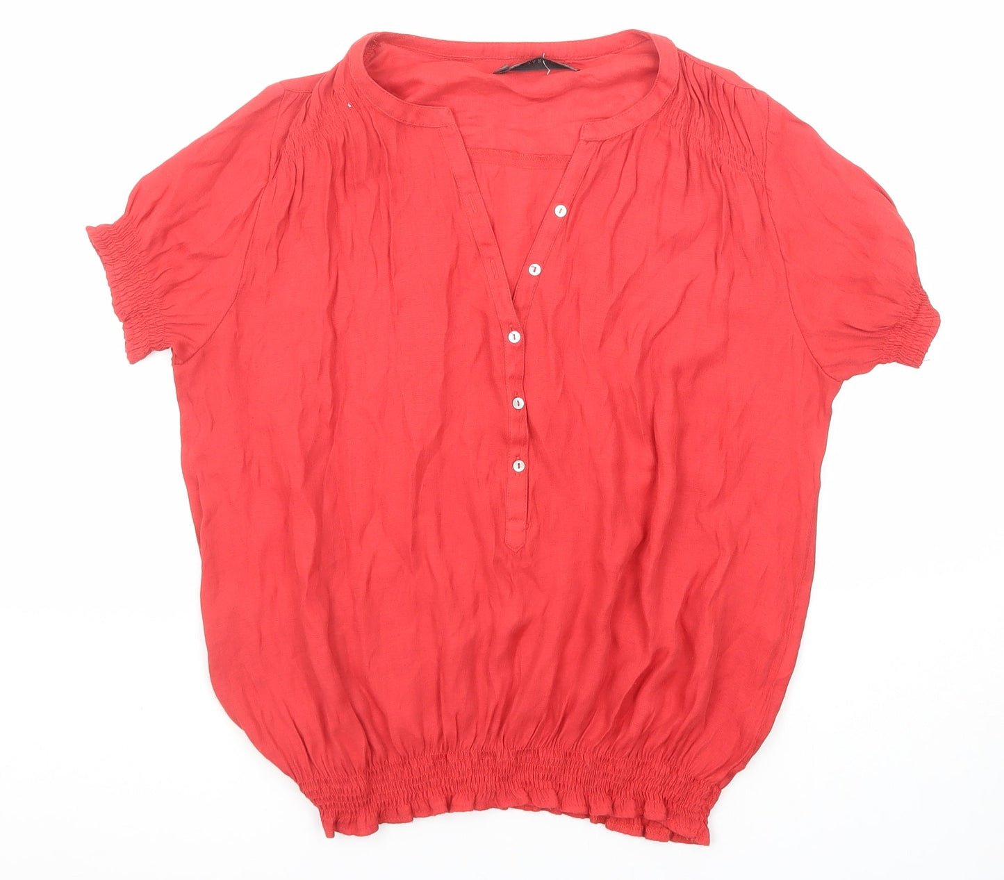 Zara Womens Red Polyester Basic Blouse Size L V-Neck