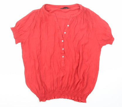 Zara Womens Red Polyester Basic Blouse Size L V-Neck
