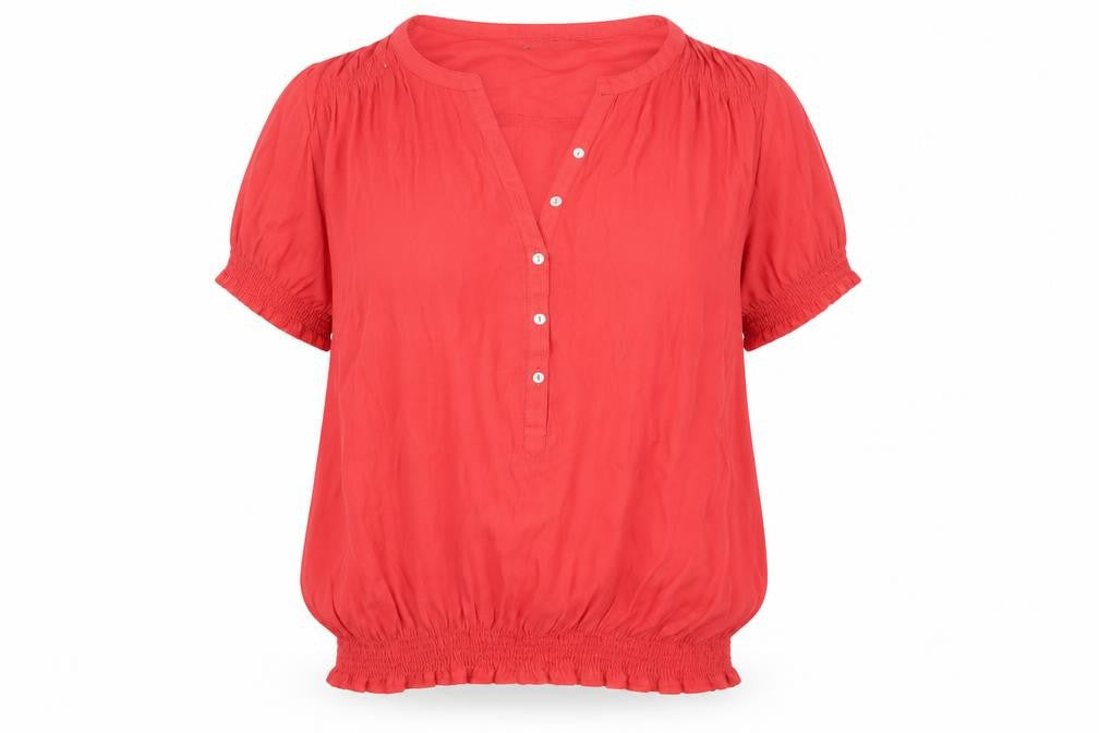 Zara Womens Red Polyester Basic Blouse Size L V-Neck