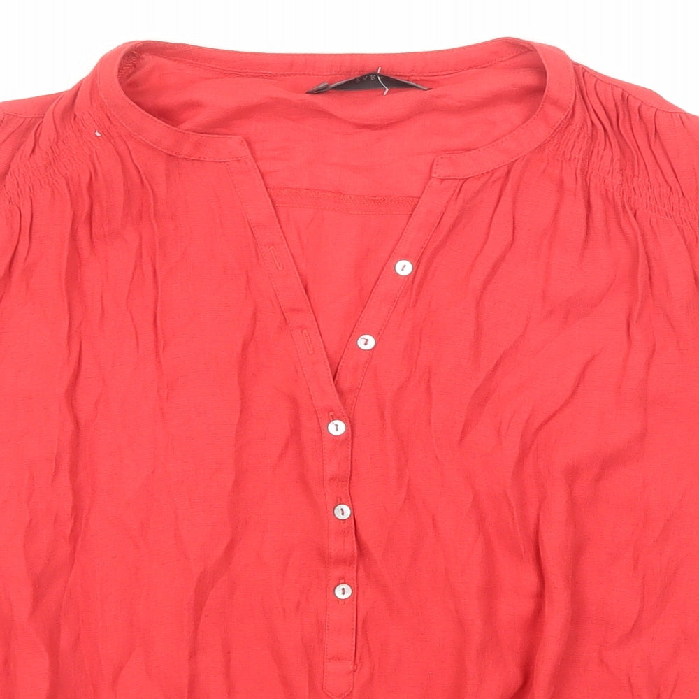 Zara Womens Red Polyester Basic Blouse Size L V-Neck