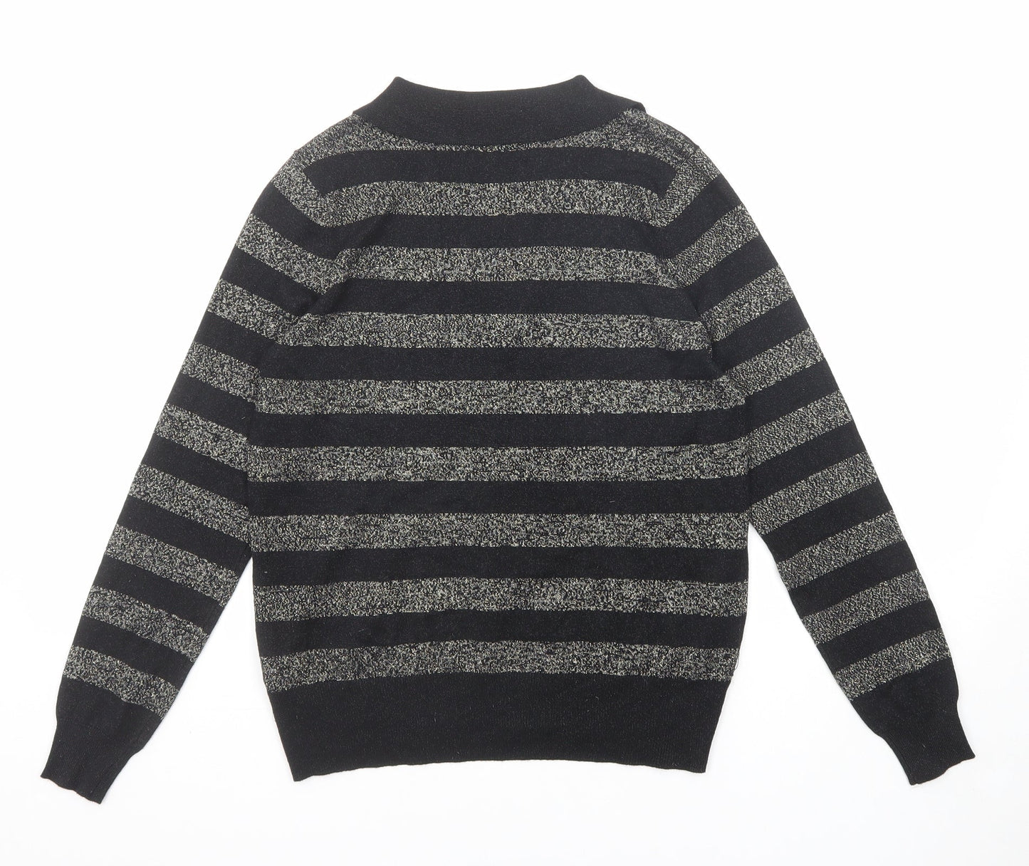 Marks and Spencer Womens Black V-Neck Striped Viscose Pullover Jumper Size S