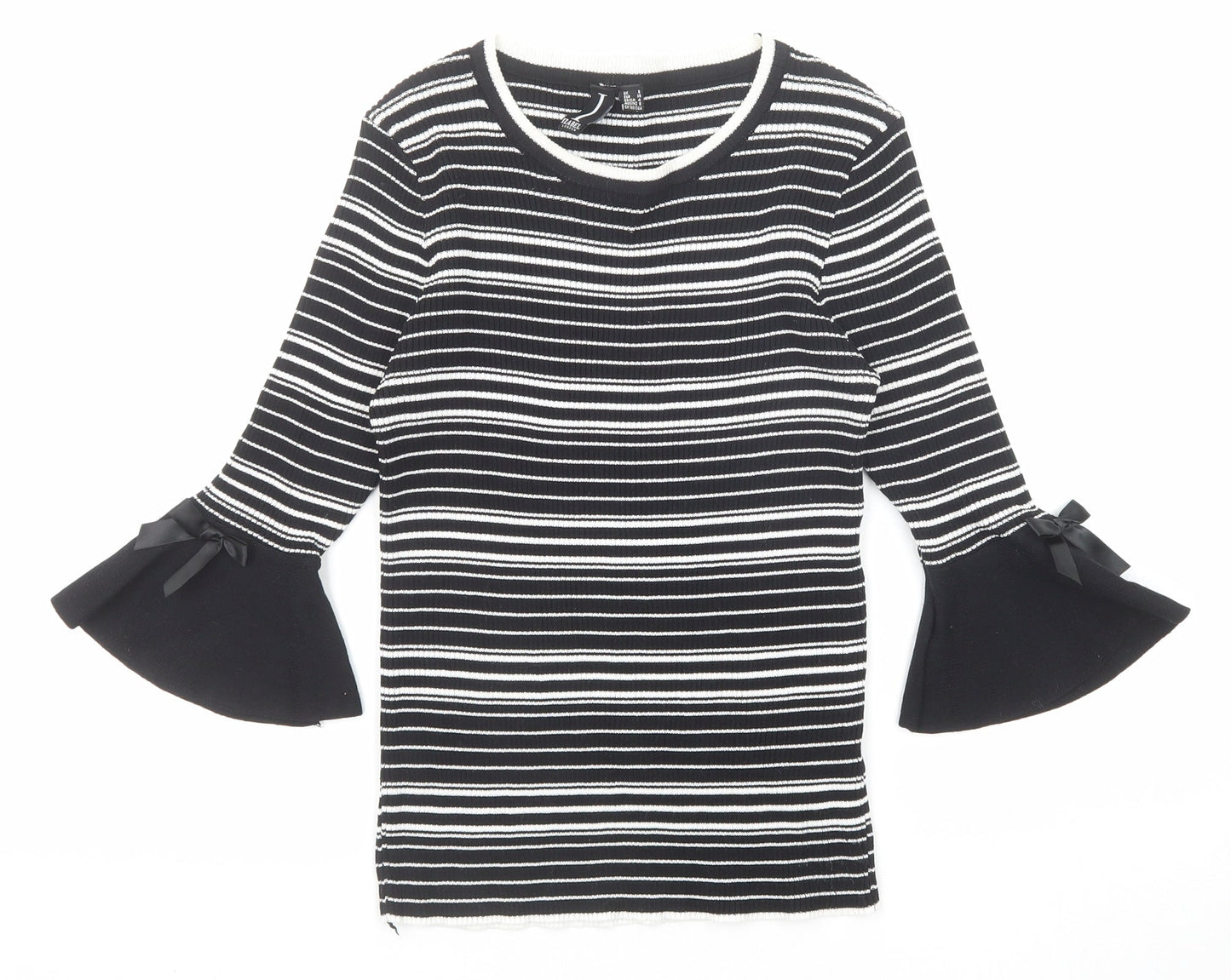Izabel London Womens Black Round Neck Striped Viscose Pullover Jumper Size 8