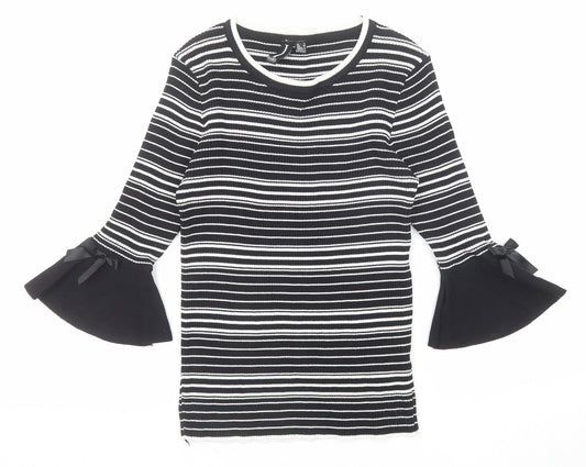 Izabel London Womens Black Round Neck Striped Viscose Pullover Jumper Size 8