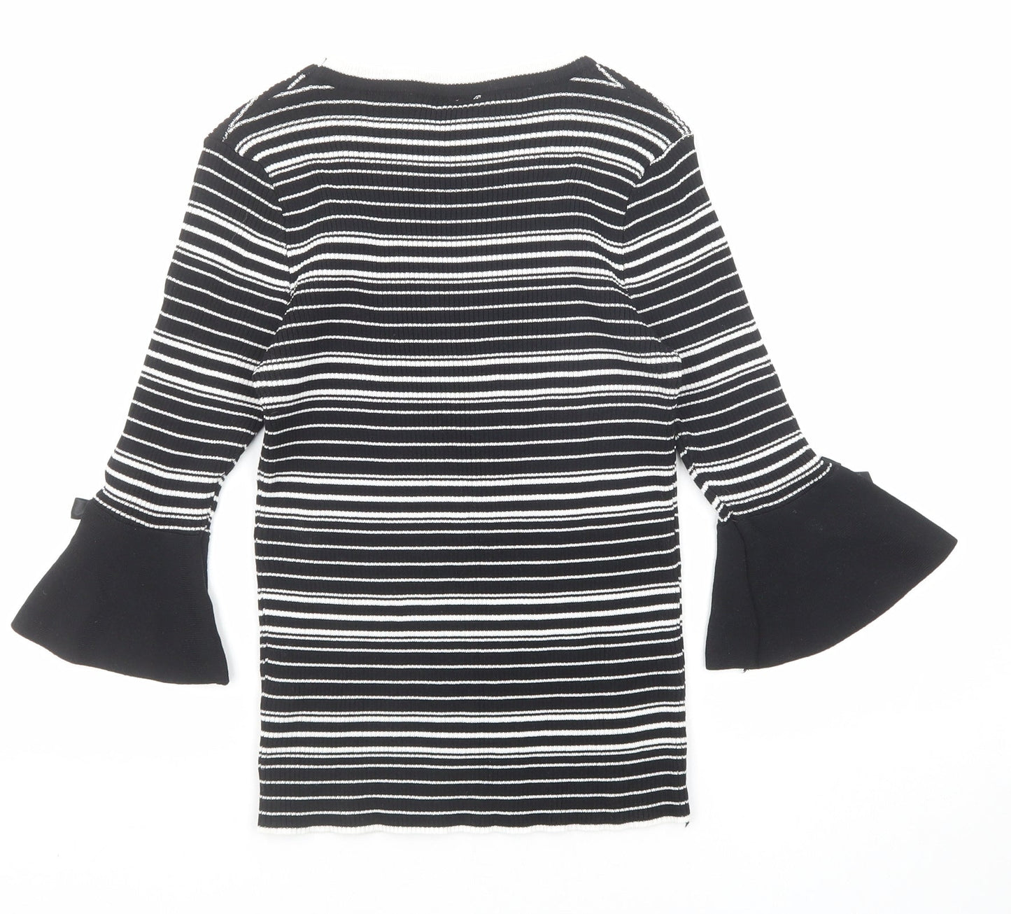 Izabel London Womens Black Round Neck Striped Viscose Pullover Jumper Size 8