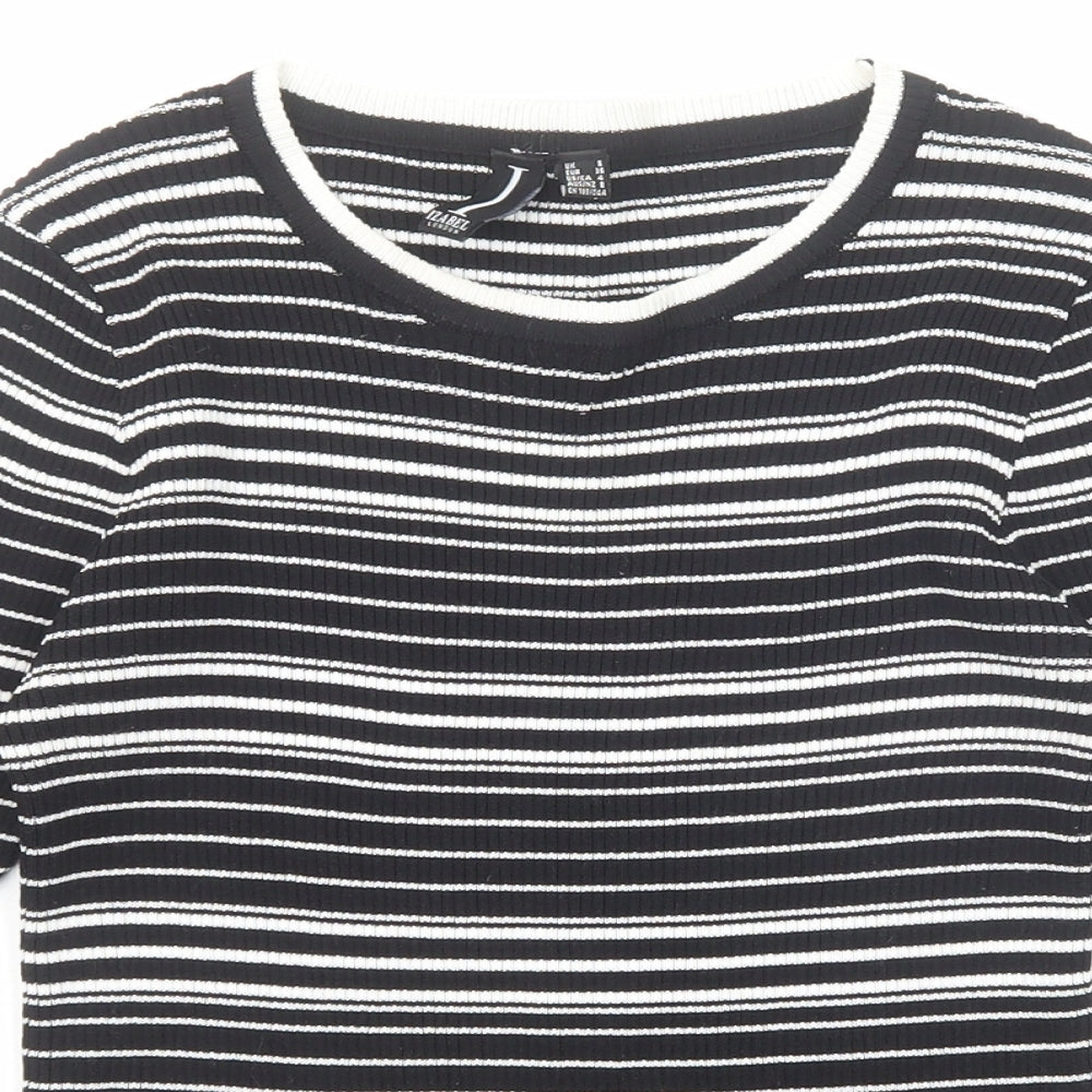 Izabel London Womens Black Round Neck Striped Viscose Pullover Jumper Size 8