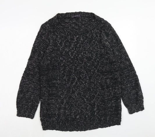 Marks and Spencer Womens Black Round Neck Cotton Pullover Jumper Size 10