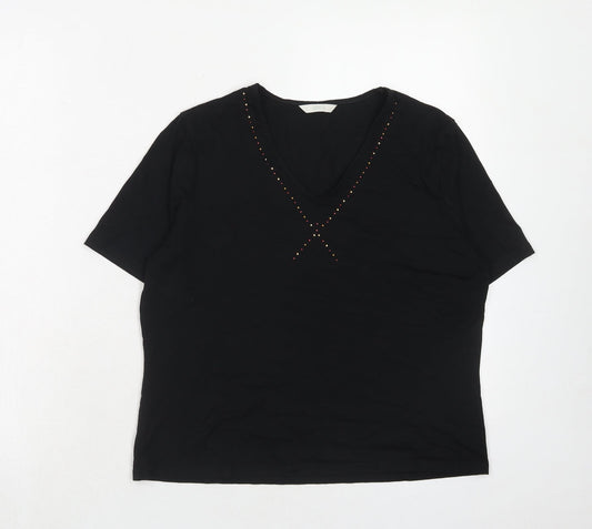 Marks and Spencer Womens Black Viscose Basic Blouse Size 14 V-Neck