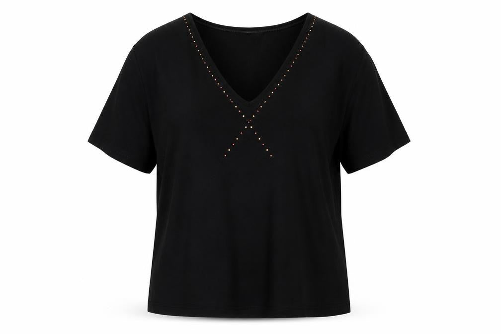 Marks & Spencer Womens Black Viscose Basic Blouse Size 14 V-Neck