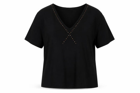 Marks and Spencer Womens Black Viscose Basic Blouse Size 14 V-Neck