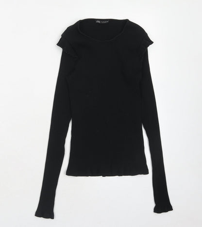 Zara Womens Blue Cotton Basic T-Shirt Size S Round Neck