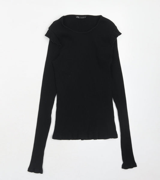 Zara Womens Blue Cotton Basic T-Shirt Size S Round Neck