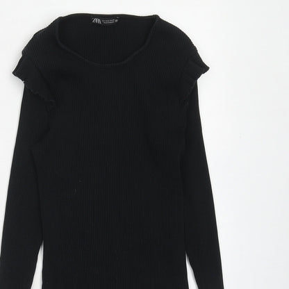 Zara Womens Blue Cotton Basic T-Shirt Size S Round Neck