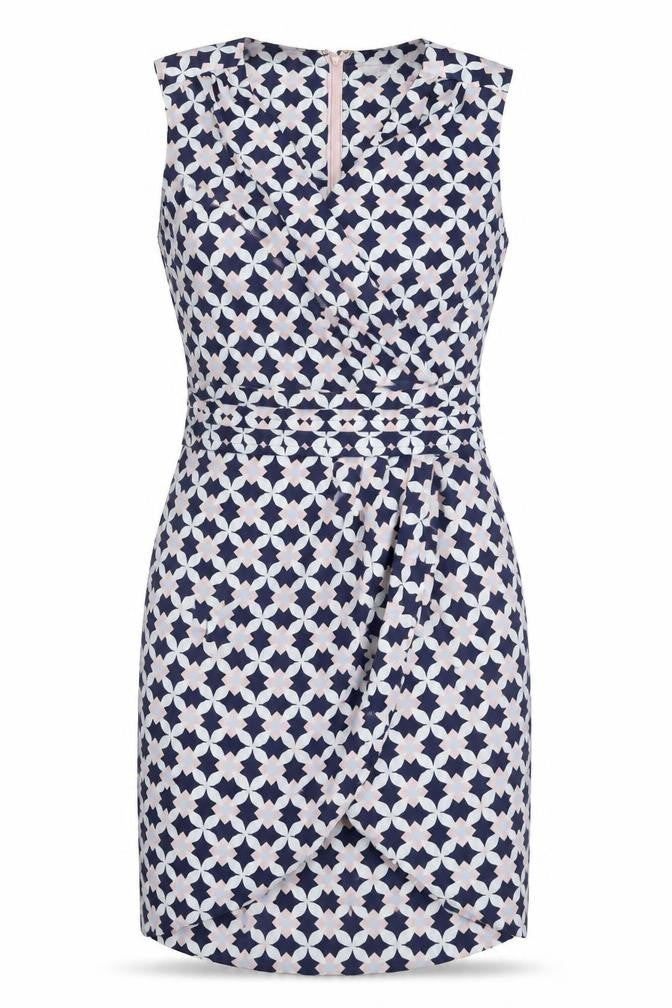 H&M Womens Blue Geometric Polyester Shift Size 6 V-Neck Zip