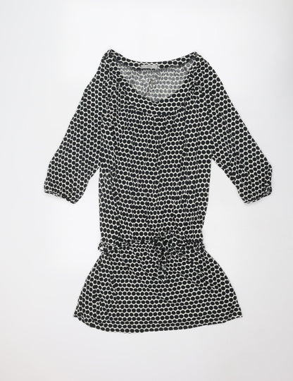 Marks & Spencer Womens Black Polka Dot Cotton A-Line Size 14 Round Neck Pullover
