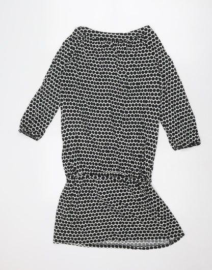 Marks & Spencer Womens Black Polka Dot Cotton A-Line Size 14 Round Neck Pullover