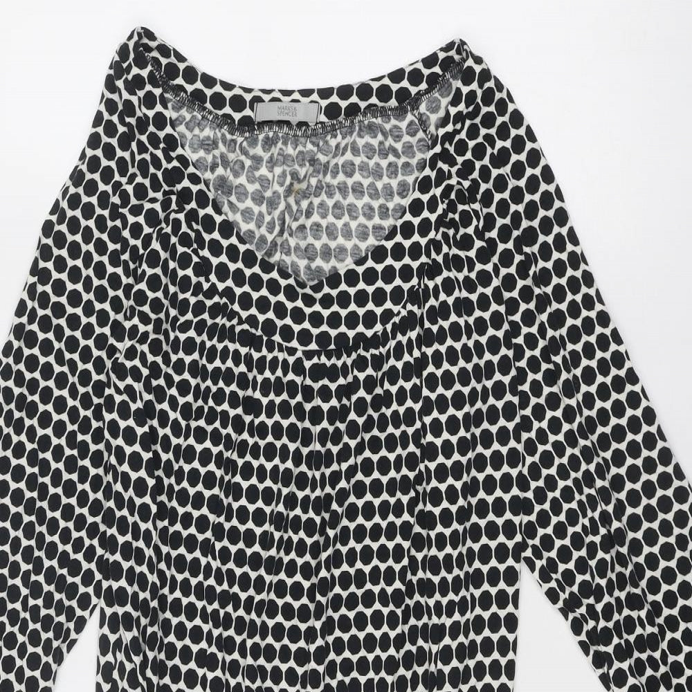 Marks and Spencer Womens Black Polka Dot Cotton A-Line Size 14 Round Neck Pullover