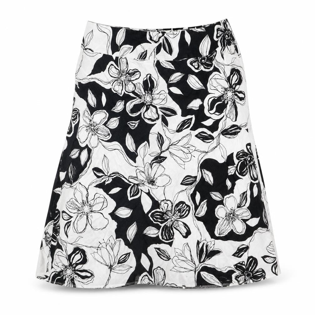 Marks & Spencer Womens White Floral Linen Swing Skirt Size 12 Button