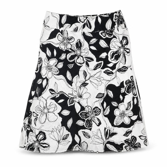 Marks & Spencer Womens White Floral Linen Swing Skirt Size 12 Button