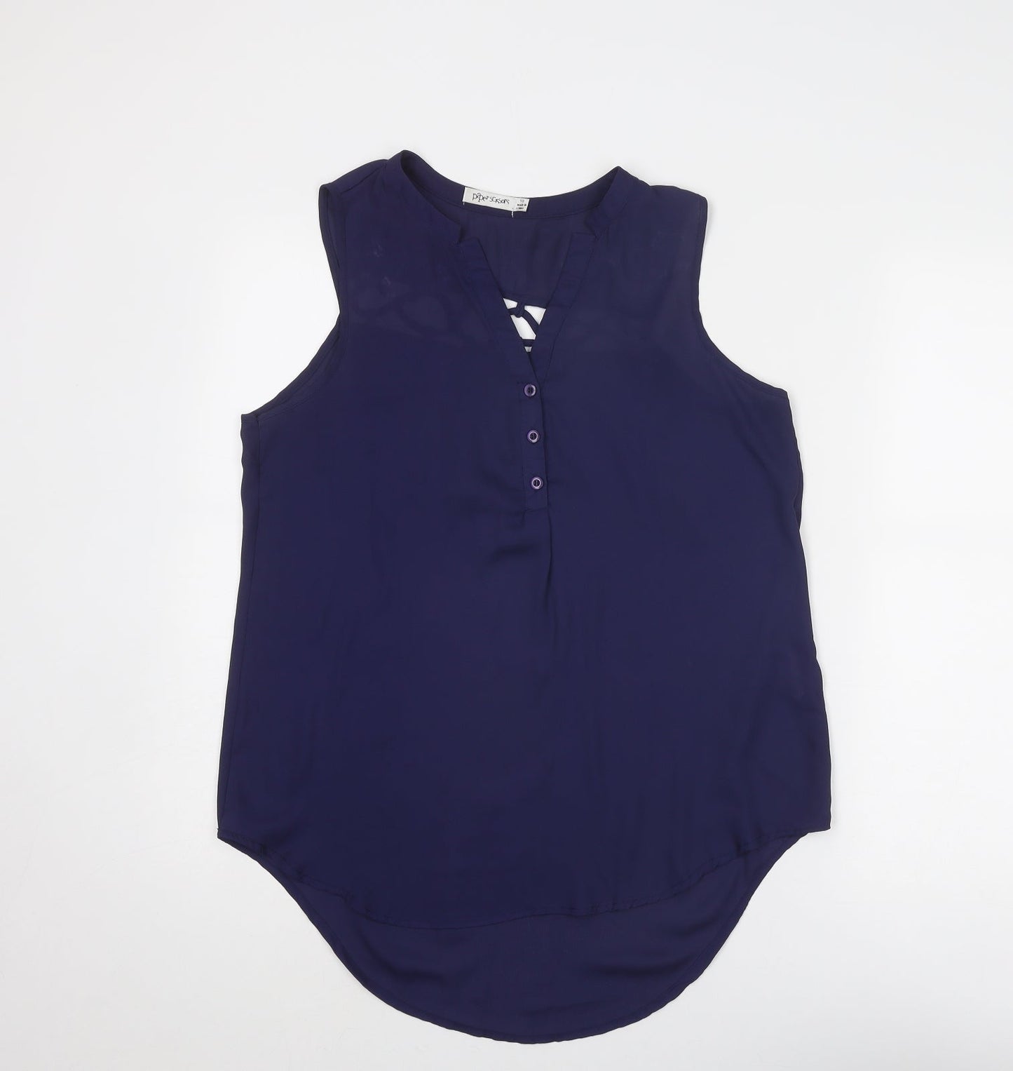 Paper Scissors Womens Blue Polyester Basic Tank Size 10 V-Neck